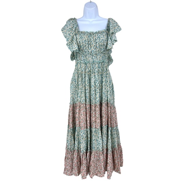 easel Dresses & Skirts - NWT Easel Los Angeles Floral Tiered Midi Dress Smocked Ruffle M cottagecore boho